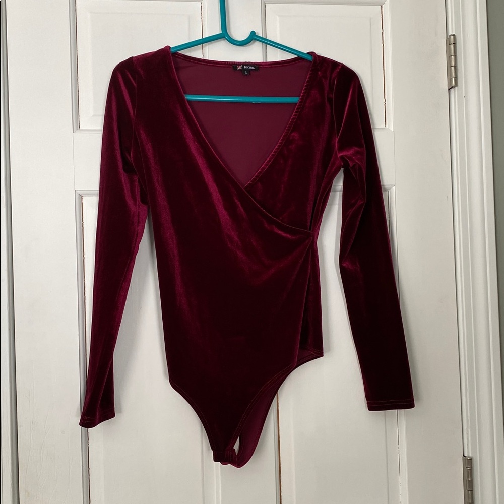 Michele Velvet Wrap Bodysuit - Deep Red